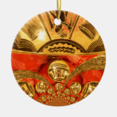 Afrikanische Kulturkunst: Rich Golden Red Design Keramik Ornament (Vorne)