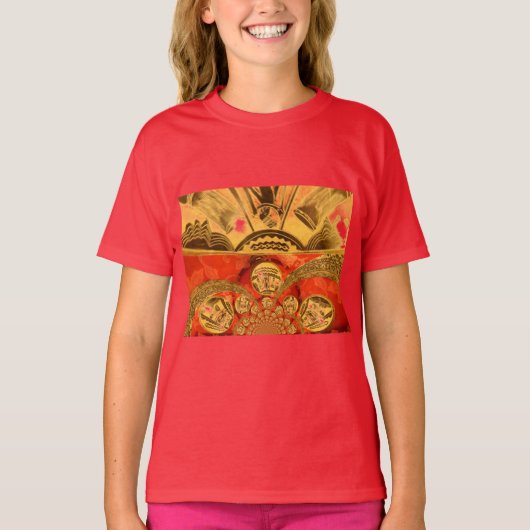 Afrikanische Kulturkunst: Rich Golden Red Design T-Shirt (Vorderseite)