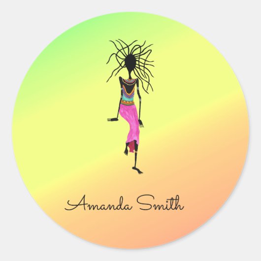 Afrikanische Kunst, farbenfroh, Monogram-Kriegerin Runder Aufkleber (Vorderseite)