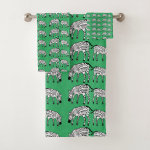 Afrikanische Kunst, Niedliches kenianisches Zebras Badhandtuch Set