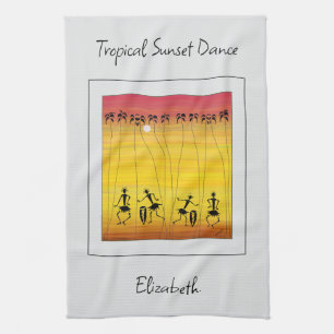 Afrikanische Kunst, tropische Sonnenuntergänge Geschirrtuch