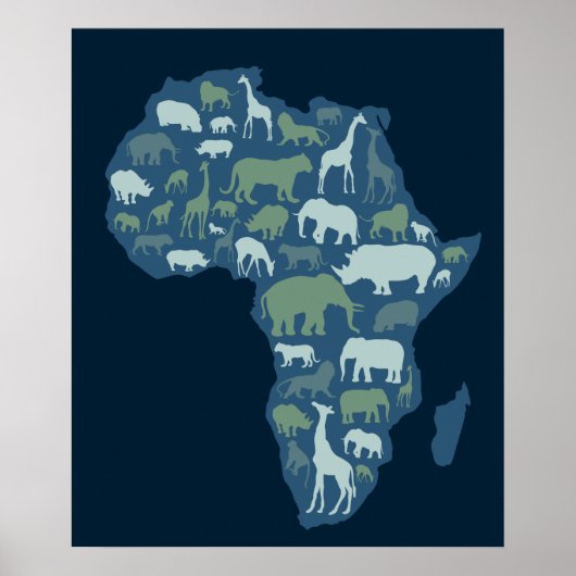 Afrikanische Landkarte mit Silhouette der Tiere Poster (Vorne)