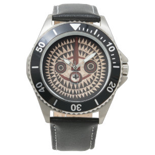 Afrikanische Lederarmbanduhr - Stammesmasken-Uhr Armbanduhr