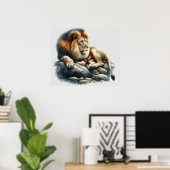 Afrikanische Löwe in Wasserfarbe Poster (Heimbüro)