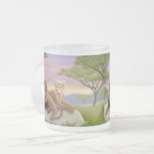 Afrikanische Löwen an der Erholungs-Tasse Mattglastasse (Vorderseite Links)