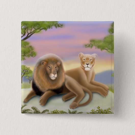 Afrikanische Löwen auf dem Savanne-Button Button (Vorderseite)