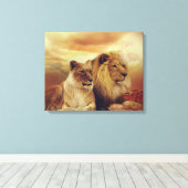 Afrikanische Löwen und Löwen Leinwanddruck (Insitu (Holzboden))