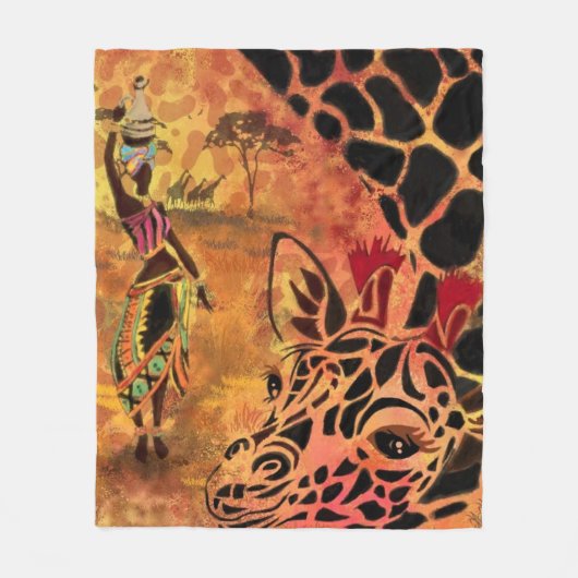 Afrikanische Mädchen und Giraffe Fleece Blanket Fr (Vorderseite)