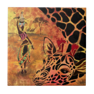 Afrikanische Mädchen und Giraffe Keramik Tile Fliese