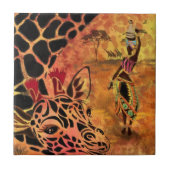Afrikanische Mädchen und Giraffe Keramik Tile Fliese (Vorderseite)