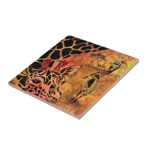 Afrikanische Mädchen und Giraffe Keramik Tile Fliese