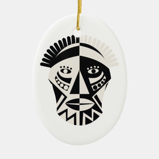 Afrikanische Mask Primitive Folk Art Keramikornament (Vorne)