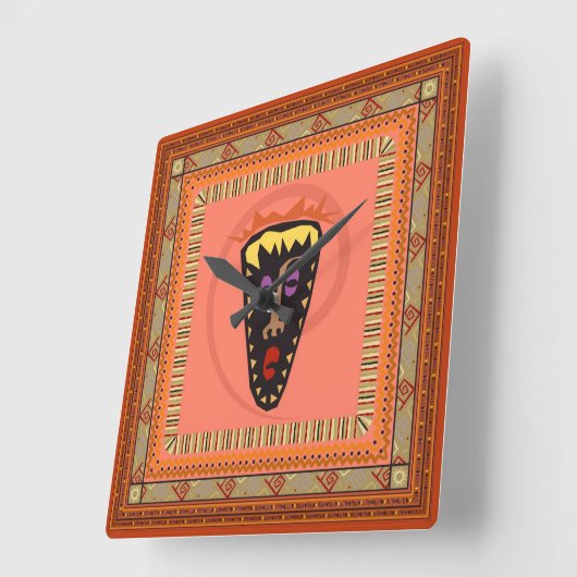 Afrikanische Maske Quadratische Wanduhr (Winkel)