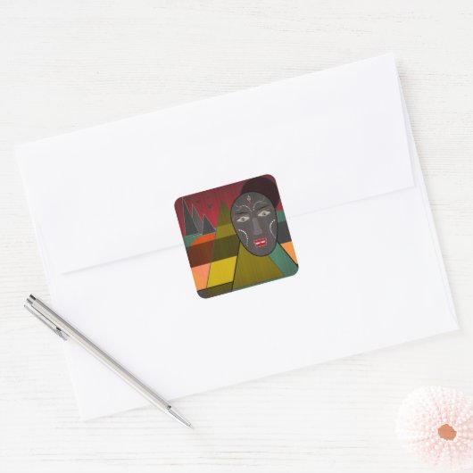 Afrikanische Maske Quadratischer Aufkleber (Umschlag)