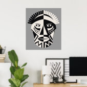 Afrikanische Maske Schwarz-Grau-Druckplakat Poster (Heimbüro)