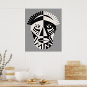 Afrikanische Maske Schwarz-Grau-Druckplakat Poster (Küche)