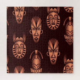 Afrikanische Masken, dunkler Hintergrund Puzzle