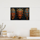 Afrikanische Masken in Orange und Türkis Poster (Küche)