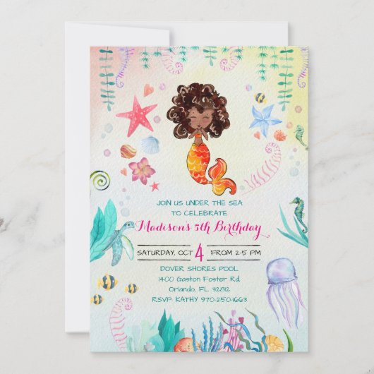 Afrikanische Meerjungfrau-Party Einladung (Vorderseite)