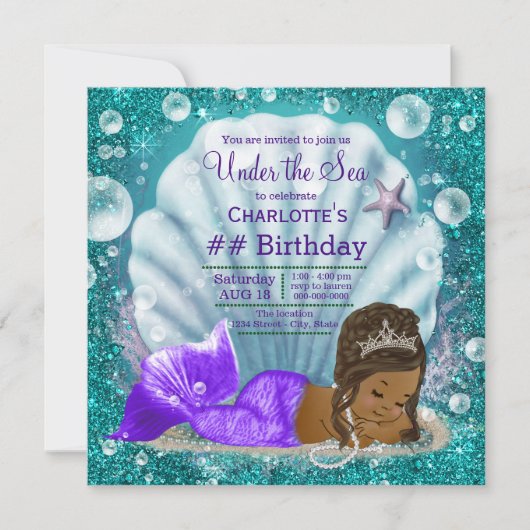 Afrikanische Meerjungfrau unter dem Meer Geburtsta Einladung (Vorderseite)