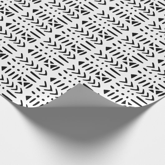 Afrikanische Mud Tuch MC3 Schwarz auf Weiß Geschenkpapier (Ecke)