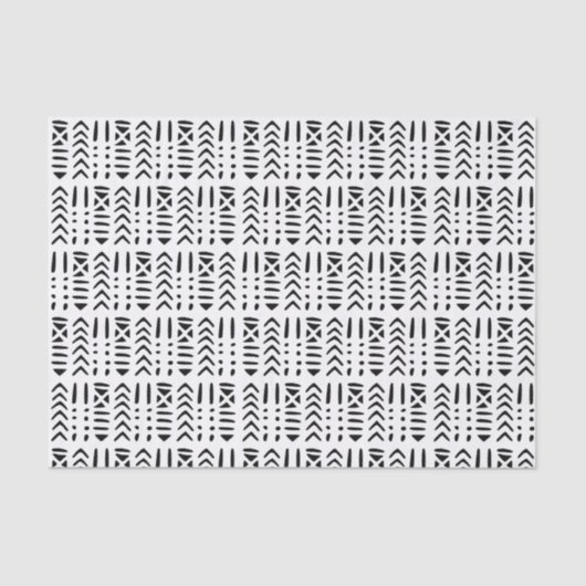 Afrikanische Mud Tuch MC3 Schwarz auf Weiß Seidenpapier (Vorderseite)