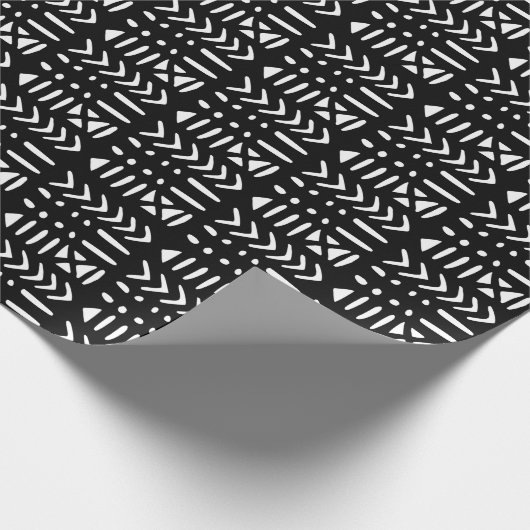 Afrikanische Mud Tuch MC3 Weiß auf Schwarz Geschenkpapier (Ecke)