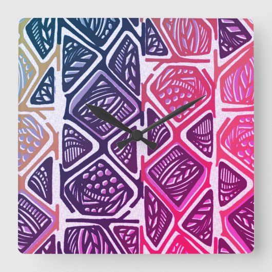 Afrikanische Muster-Wanduhr Quadratische Wanduhr (Vorderseite)