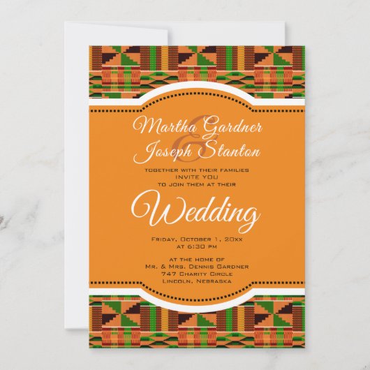 Afrikanische Orange Classic Kente Cloth Wedding Einladung (Vorderseite)
