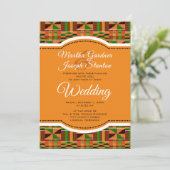 Afrikanische Orange Classic Kente Cloth Wedding Einladung (Stehend Vorderseite)
