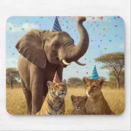 Afrikanische Partytier mit Hüten und Konfetti Mousepad