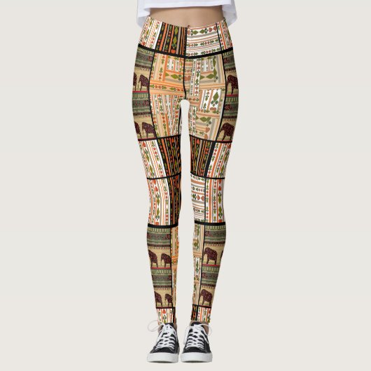 Afrikanische Patchwork-Elefanten: Ziertextur Leggings (Vorderseite)