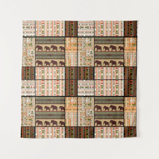 Afrikanische Patchwork-Elefanten: Ziertextur Wandteppich (Vorderseite)