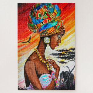 Afrikanische Prinzessin - Hübsche Frau - Malerei Puzzle