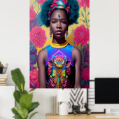 Afrikanische Prinzessin mit blauem Haar Poster (Heimbüro)