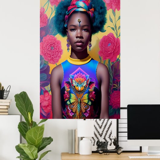 Afrikanische Prinzessin mit blauem Haar Poster (Heimbüro)
