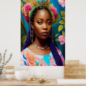 Afrikanische Prinzessin mit Gold und blauem Tiara Poster (Küche)
