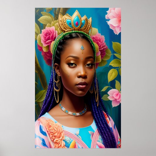 Afrikanische Prinzessin mit Gold und blauem Tiara Poster (Vorne)