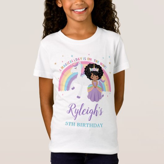 Afrikanische Prinzessin Unicorn Rainbow Birthday O T-Shirt (Vorderseite)