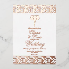 Afrikanische Rose Gold Elephant Hochzeit gepresst Folieneinladung