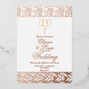 Afrikanische Rose Gold Elephant Hochzeit gepresst Folieneinladung