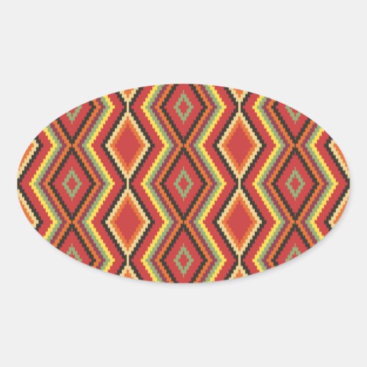 Afrikanische Rote Grüne Orange Yellow Ethnic Art Ovaler Aufkleber (Vorderseite)