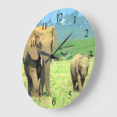 Afrikanische Safari Elefanten große Uhr (Winkel)