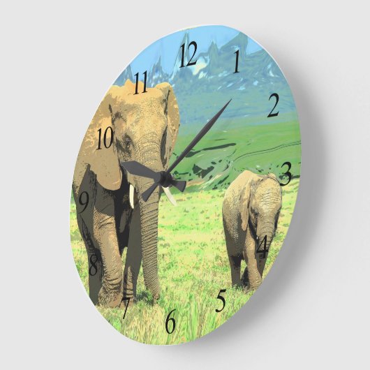 Afrikanische Safari Elefanten große Uhr (Winkel)