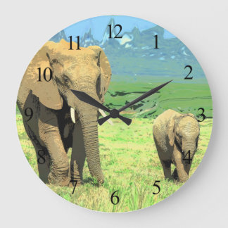 Afrikanische Safari Elefanten große Uhr