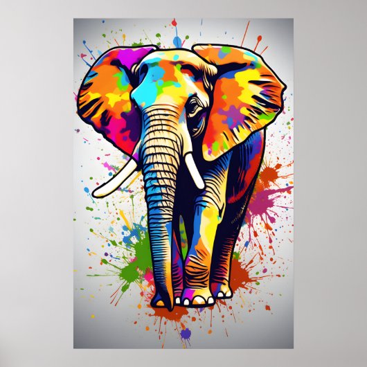 Afrikanische Safari Elephant Art, Regenbogenmalere Poster (Vorne)