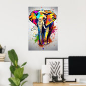Afrikanische Safari Elephant Art, Regenbogenmalere Poster (Heimbüro)