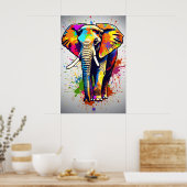 Afrikanische Safari Elephant Art, Regenbogenmalere Poster (Küche)