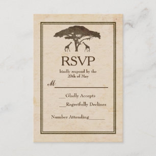 Afrikanische Safari-Giraffen-Baum Vintage-Hochzeit RSVP Karte