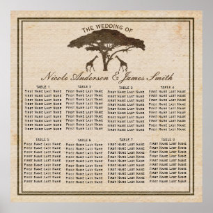 Afrikanische Safari Giraffen & Bäume Hochzeitssitz Poster